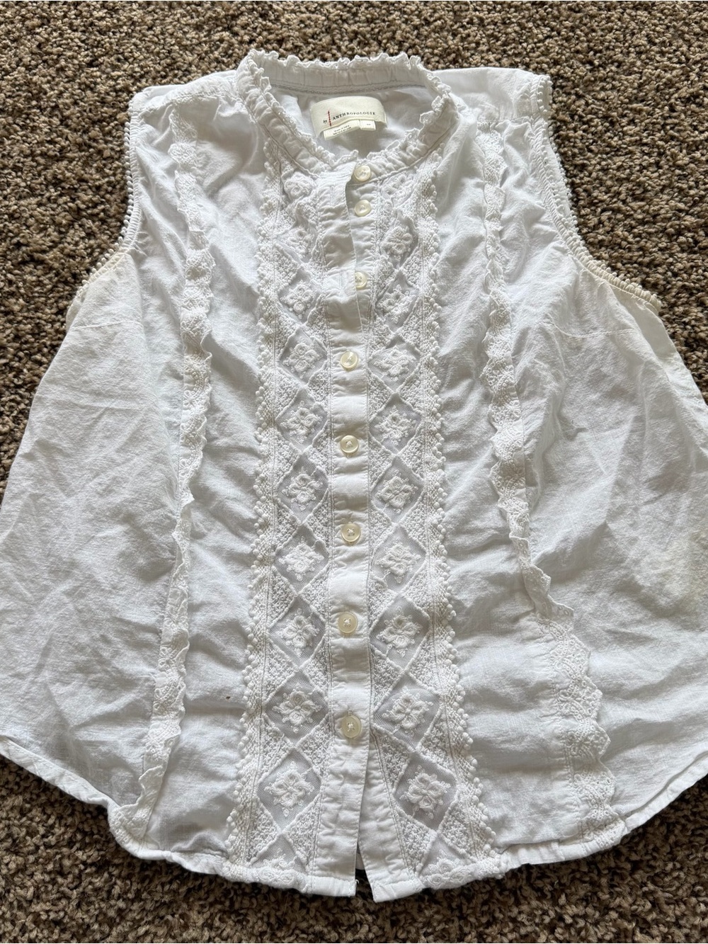 Anthropologie White Lace-Trim Button Camisole